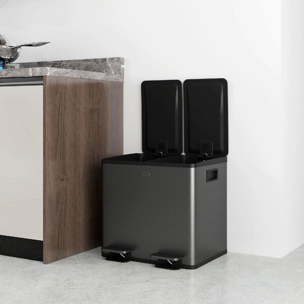 DecHome Pattumiera a 2 Sezioni da 15L con Chiusura Silenziosa, in Acciaio Inox e PP, 41.7x36.6x43.2 cm colore Nero - L5230BK