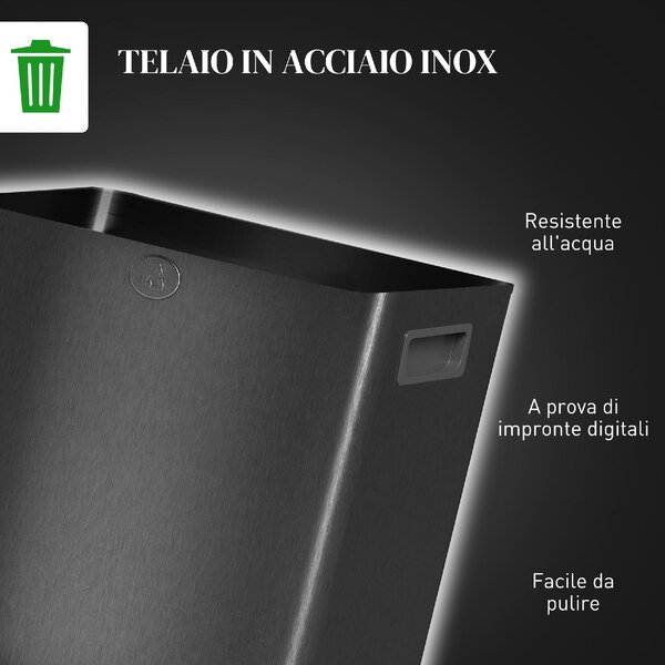 DecHome Pattumiera a 2 Sezioni da 15L con Chiusura Silenziosa, in Acciaio Inox e PP, 41.7x36.6x43.2 cm colore Nero - L5230BK