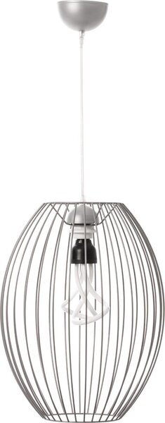 Lampada a sospensione Padiro, 32 x 32 x 41 cm, color argento, realizzata in filo di acciaio, con diffusore sferico