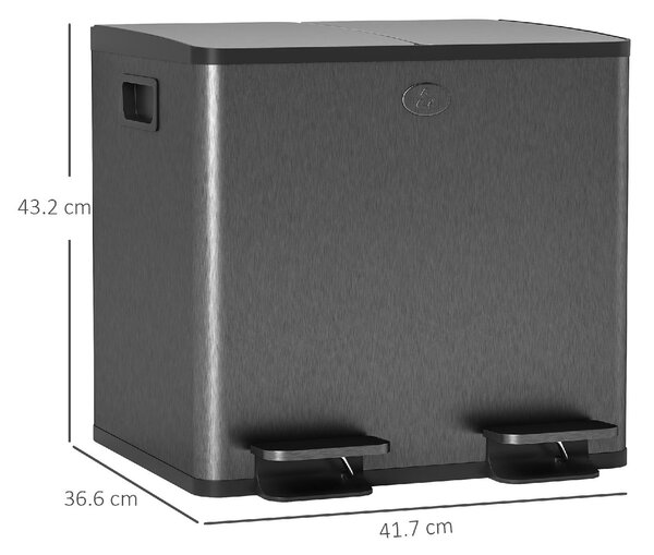 DecHome Pattumiera a 2 Sezioni da 15L con Chiusura Silenziosa, in Acciaio Inox e PP, 41.7x36.6x43.2 cm colore Nero - L5230BK