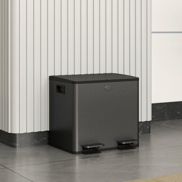 DecHome Pattumiera a 2 Sezioni da 15L con Chiusura Silenziosa, in Acciaio Inox e PP, 41.7x36.6x43.2 cm colore Nero - L5230BK