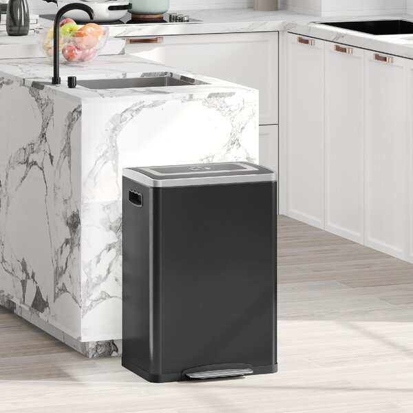 DecHome Pattumiera a 2 Sezioni da 20L con Coperchio Silenzioso, in Acciaio Inox e PP, 40x34.8x59 cm colore Nero - L5241BK