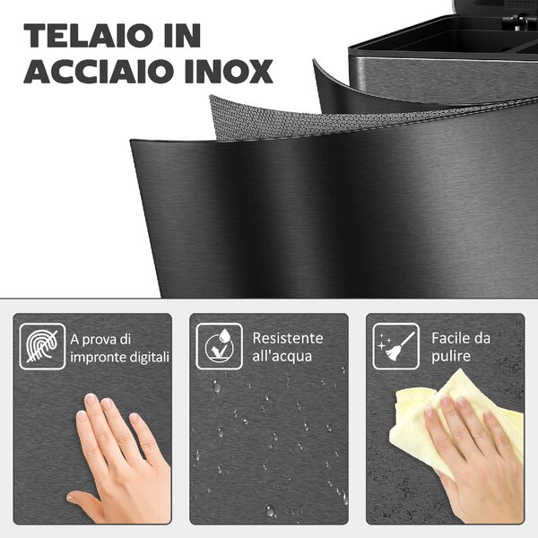 DecHome Pattumiera a 3 Sezioni da 20L con Chiusura Silenziosa, in Acciaio Inox e PP, 61.9x36.6x56.7 cm colore Nero - L5252BK