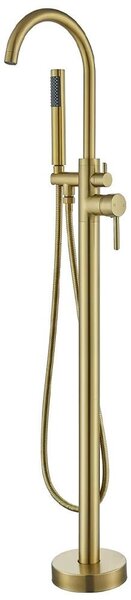 Miscelatore per vasca da bagno, design freestanding, bocchetta girevole a 360°, finitura dorata spazzolata
