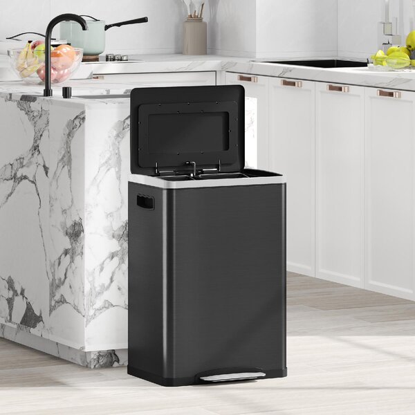 DecHome Pattumiera a 2 Sezioni da 20L con Coperchio Silenzioso, in Acciaio Inox e PP, 40x34.8x59 cm colore Nero - L5241BK