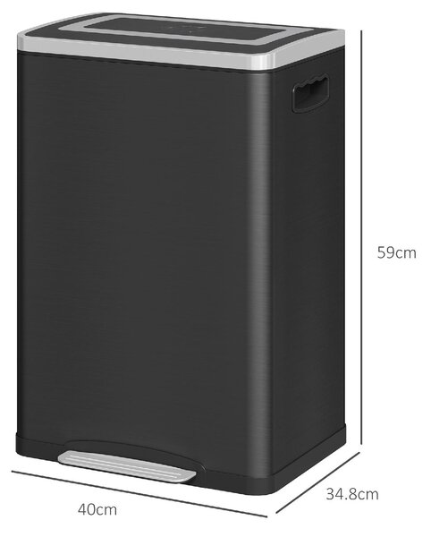 DecHome Pattumiera a 2 Sezioni da 20L con Coperchio Silenzioso, in Acciaio Inox e PP, 40x34.8x59 cm colore Nero - L5241BK