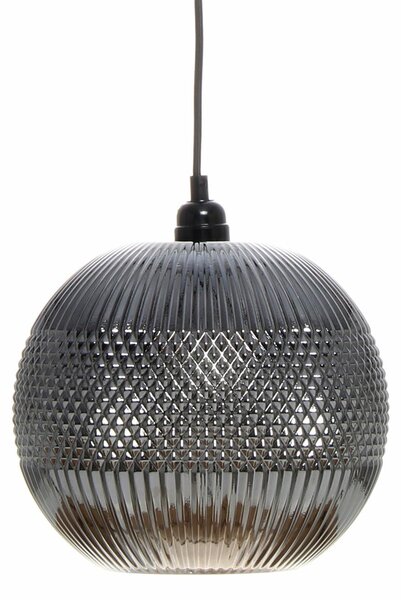 Lampada a sospensione Padiro, dimensioni 25 x 25 x 26 cm, colore argento e grigio, realizzata in vetro con motivo a rilievo. Attacco E27