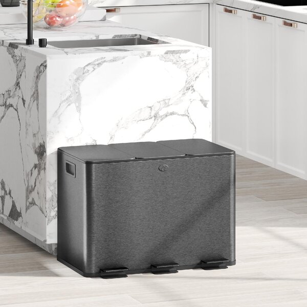 DecHome Pattumiera a 3 Sezioni da 20L con Chiusura Silenziosa, in Acciaio Inox e PP, 61.9x36.6x56.7 cm colore Nero - L5252BK