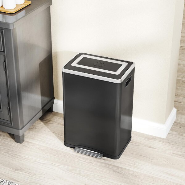 DecHome Pattumiera a 2 Sezioni da 20L con Coperchio Silenzioso, in Acciaio Inox e PP, 40x34.8x59 cm colore Nero - L5241BK