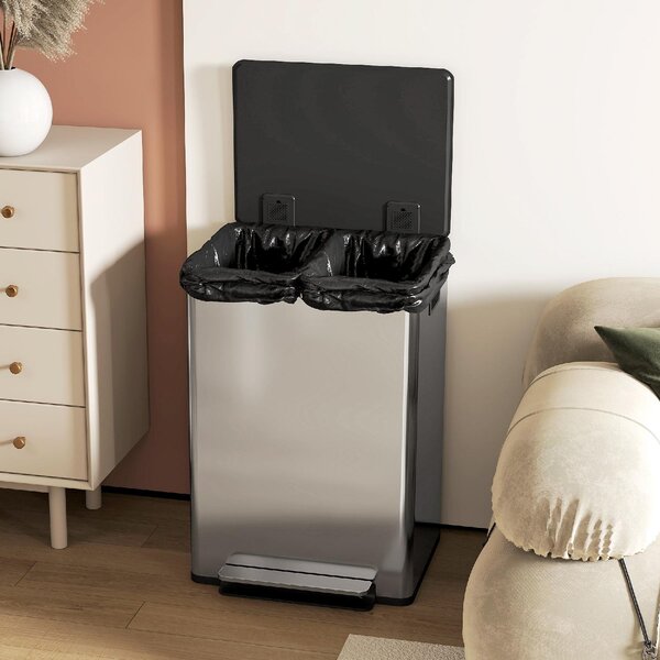 DecHome Pattumiera a Pedale con 2 Scomparti da 30L Coperchio Ammortizzato e Secchi Rimovibili Acciaio Inox colore Argento - W785SR