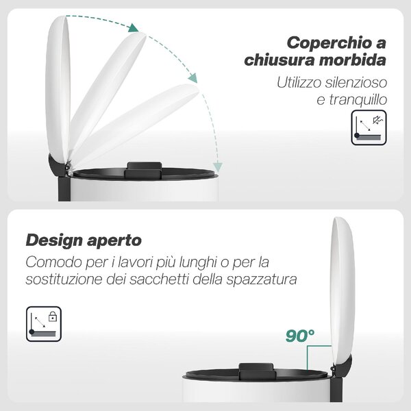DecHome Pattumiera a Pedale 30 Litri 36x30x63.5 cm colore Bianco Crema
