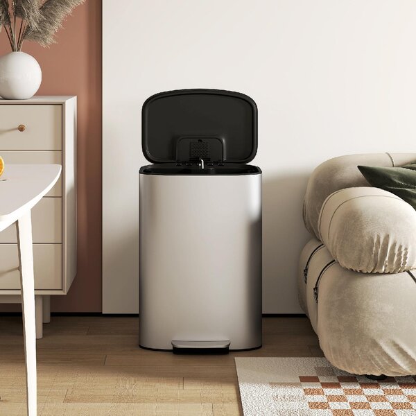 DecHome Pattumiera a Pedale da 50L con Coperchio Ammortizzato Apertura a 90 e Secchio Rimovibile Acciaio Inox colore Grigio - W786GY