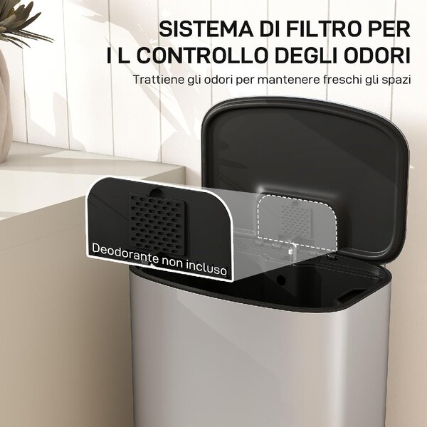 DecHome Pattumiera a Pedale da 50L con Coperchio Ammortizzato Apertura a 90 e Secchio Rimovibile Acciaio Inox colore Grigio - W786GY