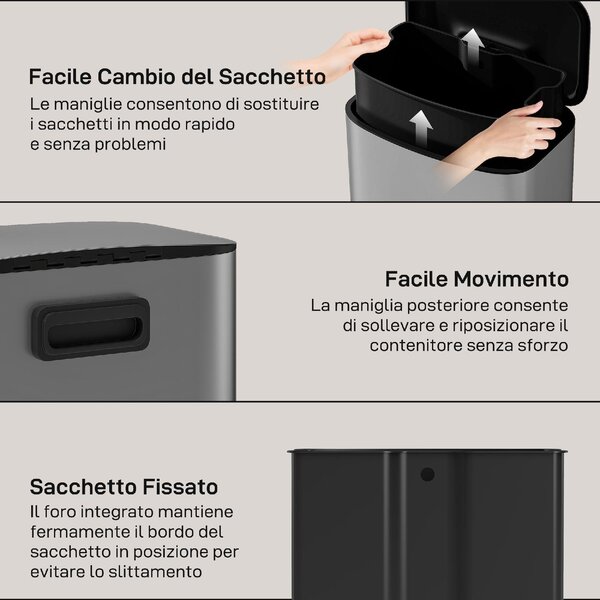 DecHome Pattumiera a Pedale da 50L con Coperchio Ammortizzato Apertura a 90 e Secchio Rimovibile Acciaio Inox colore Grigio - W786GY