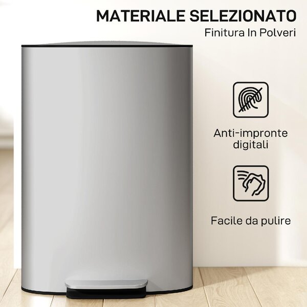 DecHome Pattumiera a Pedale da 50L con Coperchio Ammortizzato Apertura a 90 e Secchio Rimovibile Acciaio Inox colore Grigio - W786GY