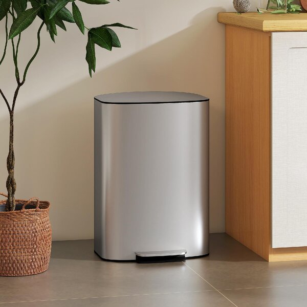 DecHome Pattumiera a Pedale da 50L con Coperchio Ammortizzato Apertura a 90 e Secchio Rimovibile Acciaio Inox colore Grigio - W786GY