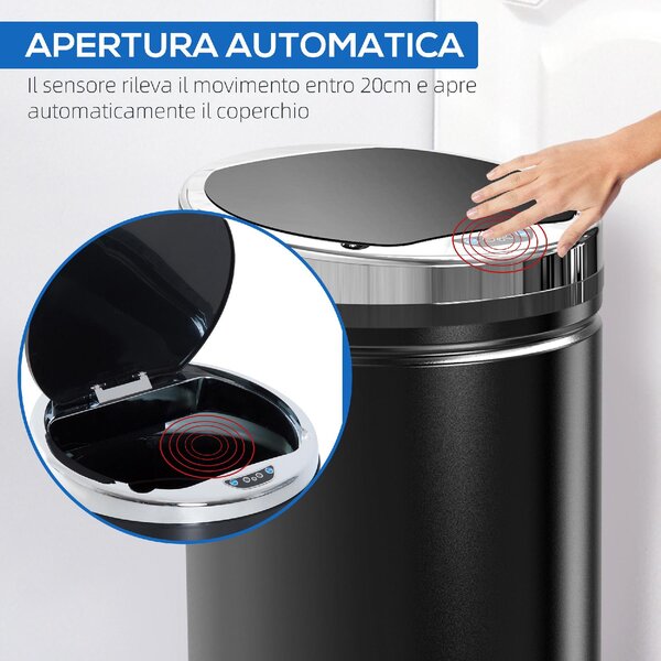 DecHome Pattumiera Automatica da 42L con Sensore a Infrarossi in Acciaio e Plastica 30.5x30.5x68 cm - F92145