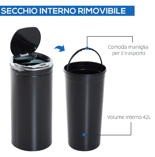 DecHome Pattumiera Automatica da 42L con Sensore a Infrarossi in Acciaio e Plastica 30.5x30.5x68 cm - F92145