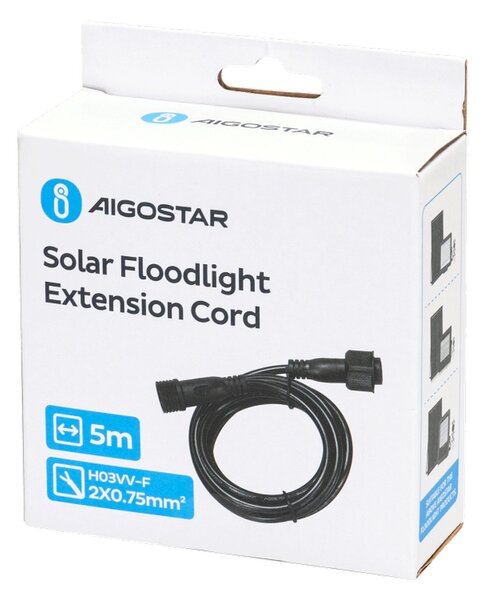 Cavo prolunga 5 metri nero per Faro led con pannello solare da esterno Aigostar