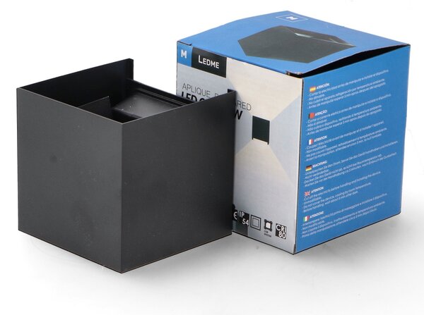 Applique Led cubo da parete 12W Doppia emissione Nero IP54 CCT temperatura colore regolabile M LEDME
