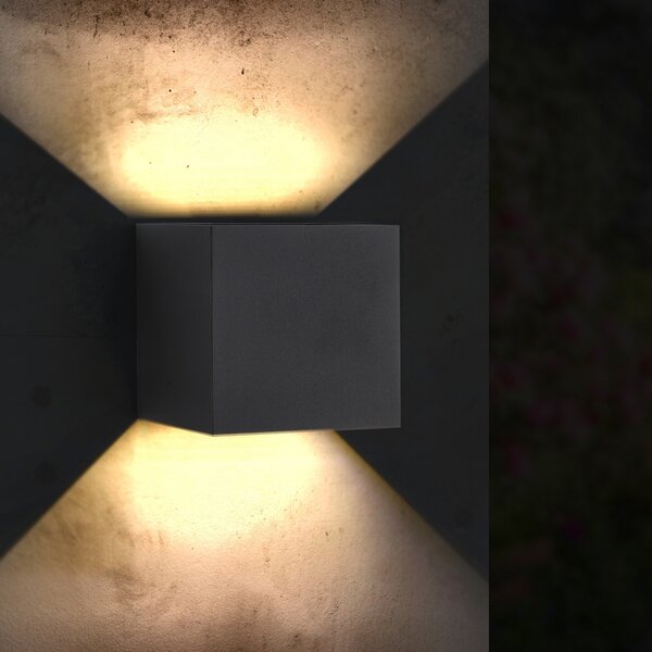 Applique Led cubo da parete 12W Doppia emissione Nero IP54 CCT temperatura colore regolabile M LEDME