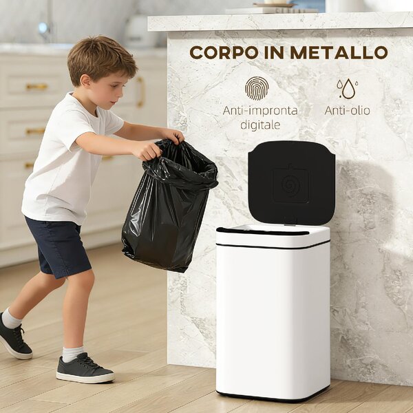DecHome Pattumiera con Sensore e Spazio per Deodoranti 13 Litri in Acciaio e PP 24x24x41 cm colore Bianco e Nero