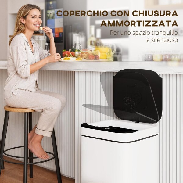 DecHome Pattumiera con Sensore e Spazio per Deodoranti 13 Litri in Acciaio e PP 24x24x41 cm colore Bianco e Nero