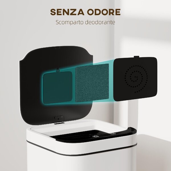 DecHome Pattumiera con Sensore e Spazio per Deodoranti 13 Litri in Acciaio e PP 24x24x41 cm colore Bianco e Nero