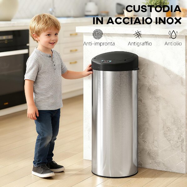 DecHome Pattumiera da 55L con Sensore per Apertura Automatica e Chiusura Ammortizzata 32x30x72.5 cm colore Argento - SRZ467