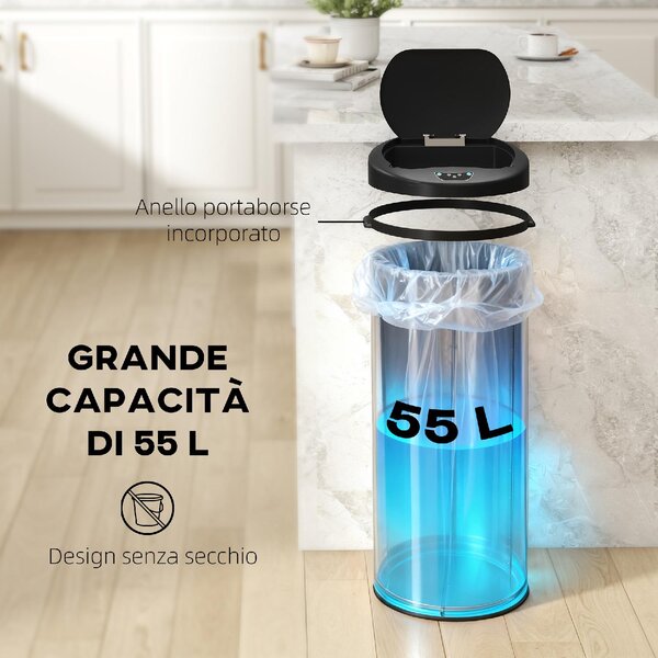 DecHome Pattumiera da 55L con Sensore per Apertura Automatica e Chiusura Ammortizzata 32x30x72.5 cm colore Argento - SRZ467