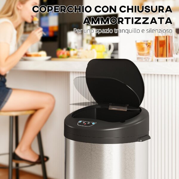 DecHome Pattumiera da 55L con Sensore per Apertura Automatica e Chiusura Ammortizzata 32x30x72.5 cm colore Argento - SRZ467