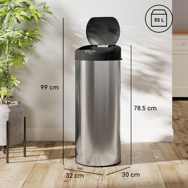DecHome Pattumiera da 55L con Sensore per Apertura Automatica e Chiusura Ammortizzata 32x30x72.5 cm colore Argento - SRZ467