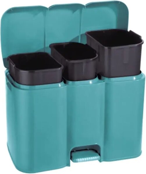 Tontarelli Pattumiera Differenziata 3 scomparti 13+8+13 lt 58.5x32x41.5h cm con Pedale colore Delfino - TO5190-6 Patty 3