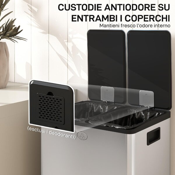 DecHome Pattumiera Differenziata 2 Scomparti 28 Litri 45.8x36x67.6 cm colore Argento