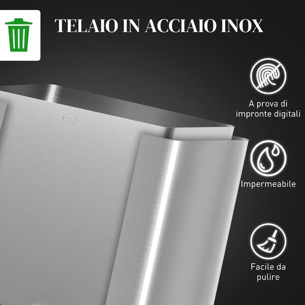 DecHome Pattumiera Differenziata 3 Scomparti 30 Litri 49.6x34.5x38.6 cm colore Argento