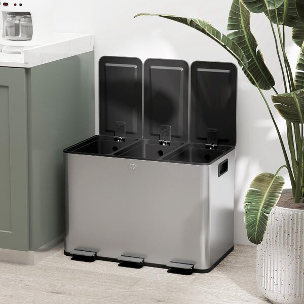DecHome Pattumiera Differenziata 3 Scomparti 30 Litri 49.6x34.5x38.6 cm colore Argento