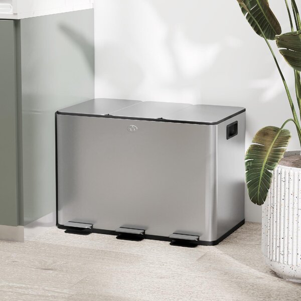 DecHome Pattumiera Differenziata 3 Scomparti 30 Litri 49.6x34.5x38.6 cm colore Argento