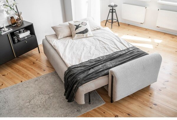 Divano grigio chiaro allungabile/con contenitore e rivestimento in bouclé 244 cm Arcadova – ELTAP