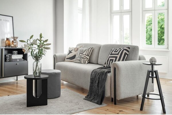 Divano grigio chiaro allungabile/con contenitore e rivestimento in bouclé 244 cm Arcadova – ELTAP