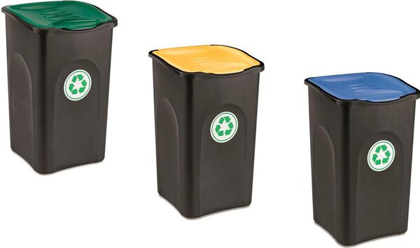 STEFANPLAST Pattumiera Differenziata 37 x 37 x 56 cm 50L Set 3 Pz Recycling Ecogreen Colori Assortiti - PF70693