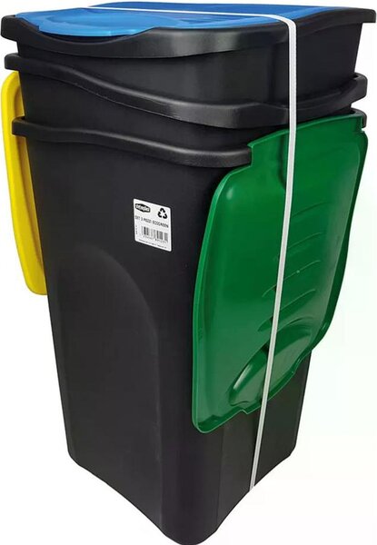 STEFANPLAST Pattumiera Differenziata 37 x 37 x 56 cm 50L Set 3 Pz Recycling Ecogreen Colori Assortiti - PF70693