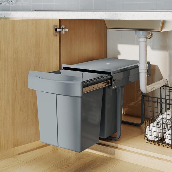 DecHome Pattumiera Estraibile Sottolavello per Differenziata con 2 Secchi da 20L, 52x33.5x41 cm colore Grigio - R448GY