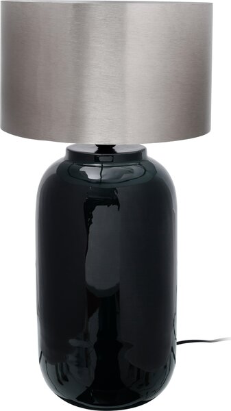 Lampada da tavolo Padiro, dimensioni 31 x 31 x 57,5 cm, colore verde scuro e argento, realizzata in ferro, con paralume rotondo e base lucida