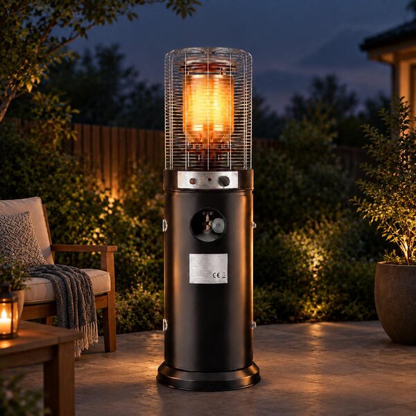 Riscaldatore da esterno a gas ZMH, modello "funghi", 10 kW, diametro 46 cm, altezza 136 cm. Riscaldatore portatile con ruote, dotato di copertura protettiva, compatibile con bombole di gas da 15 kg, ideale per giardino e balcone
