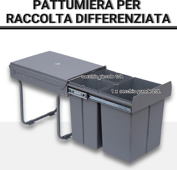 DecHome Pattumiera Sottolavello Estraibile con 3 Contenitori per Raccolta Differenziata Capacit Totale 40L 48x34.2x41.8cm Grigio - 2e851