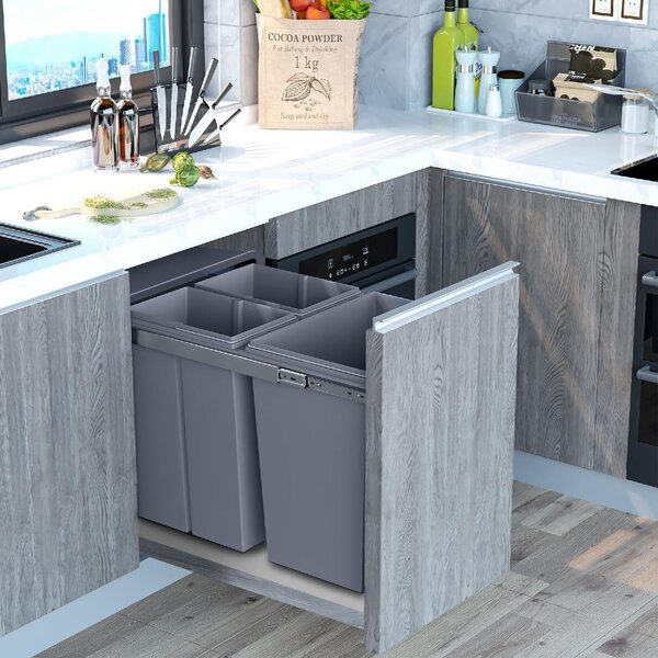 DecHome Pattumiera Sottolavello Estraibile con 3 Contenitori per Raccolta Differenziata Capacit Totale 40L 48x34.2x41.8cm Grigio - 2e851