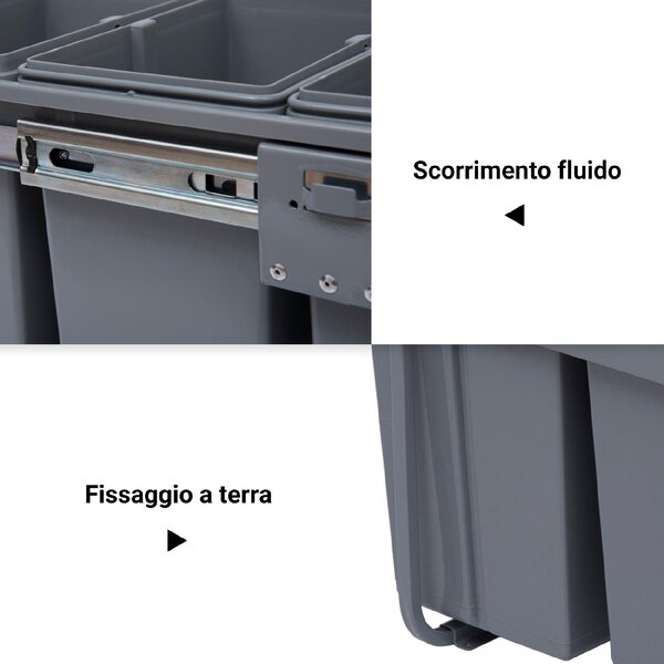 DecHome Pattumiera Sottolavello Estraibile con 3 Contenitori per Raccolta Differenziata Capacit Totale 40L 48x34.2x41.8cm Grigio - 2e851
