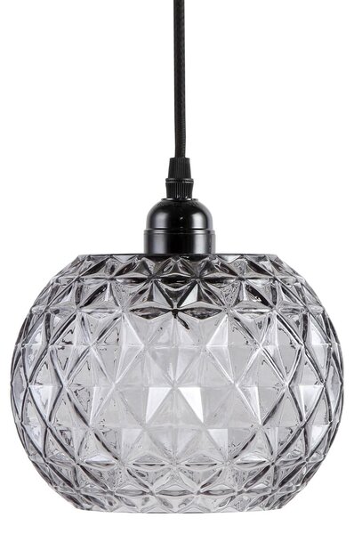 Lampada a sospensione Padiro, 18 x 18 x 18 cm - trasparente e grigio - vetro - vetro geometrico sfaccettato - attacco E27