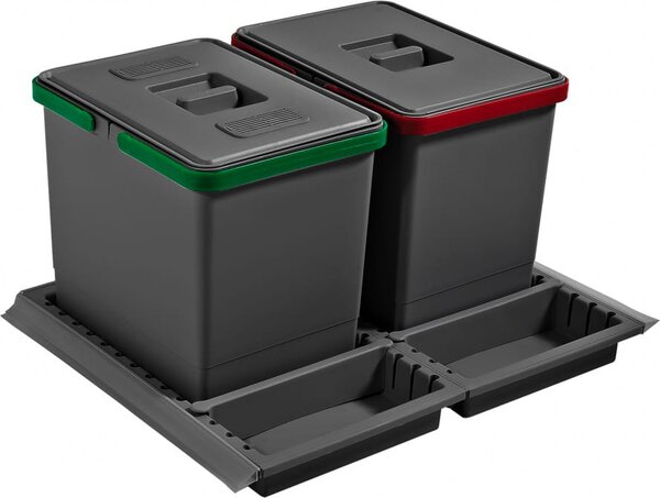 Elletipi Pattumiera Sottolavello Estraibile per Cassettone Cucina 2 Contenitori spazzatura 15+15 Litri in Plastica per Modulo da 60 cm - PTC28 0605