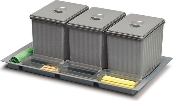 ROMAGNA PLASTIC Pattumiera Sottolavello Estraibile per Cassettoni 4 Contenitori spazzatura + 3 vaschette Lunghezza 90 cm colore Grigio - ART 902